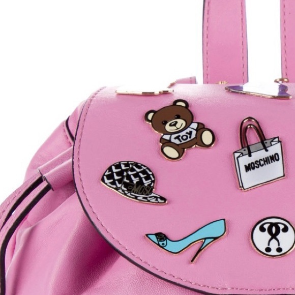 MOSCHINO Couture Pink Rare Find Badges Leather Backpack - Picture 6 of 17